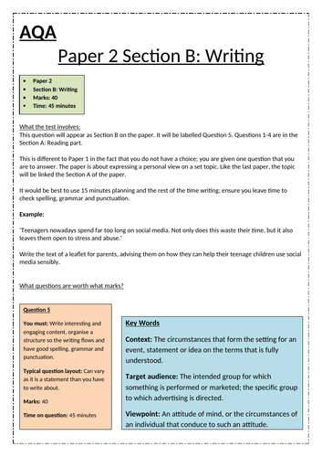 GCSE AQA English Language Paper 2 Section B: Writing - About the Paper, Revision and Tips