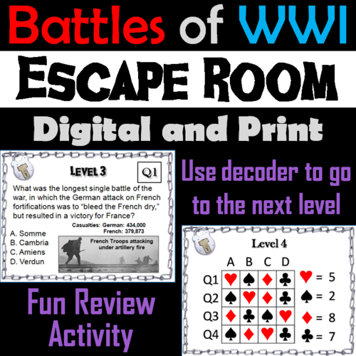 Major Battles of World War 1 Escape Room Social Studies