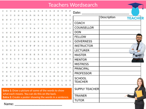 Teachers Wordsearch Sheet Starter Activity Keywords Cover Homework Teaching Mentoring Training