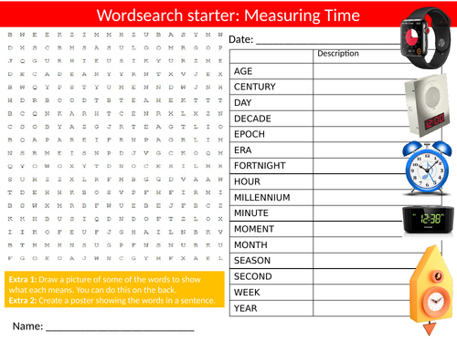 Time Measurement Wordsearch Sheet Starter Activity Keywords Cover Homework Telling Time