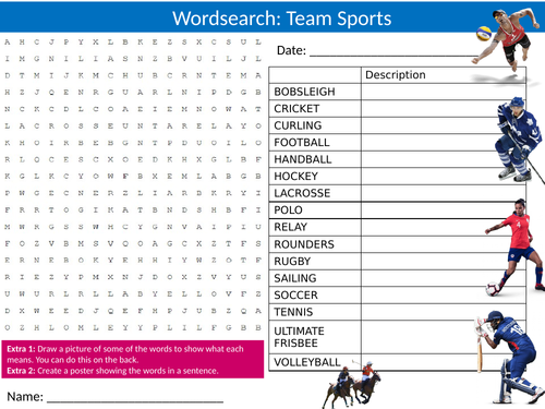 Teamsports Wordsearch Sheet Starter Activity Keywords Cover Homework Team Sports PE Studies