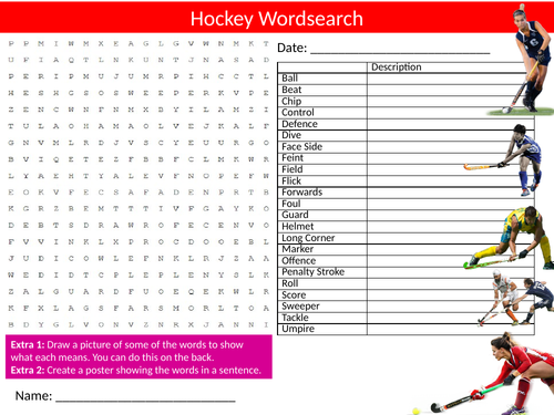 Hockey Wordsearch Sheet Starter Activity Keywords Cover Homework Sports PE Physical Education