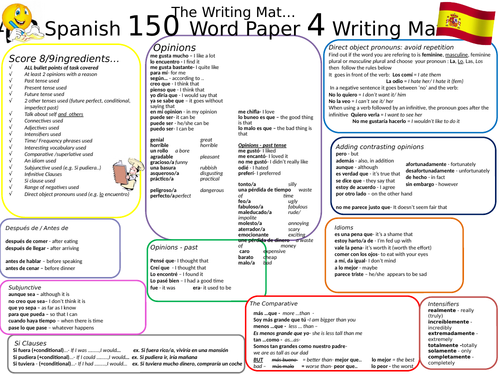 GCSE Spanish New Spec 150 Word Writing Mat