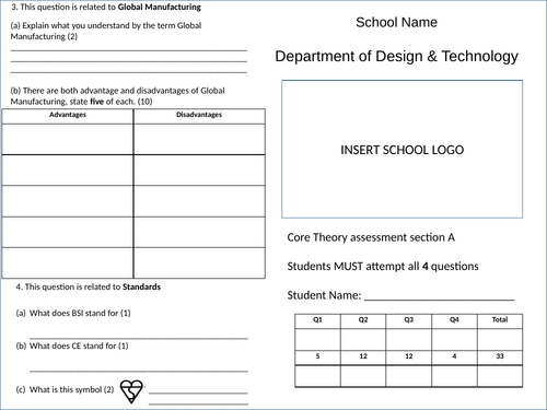 WJEC Design Technology Mock Paper Core Knowledge and Understanding Section A