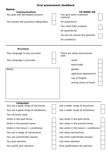 Feedback for Spanish oral exam