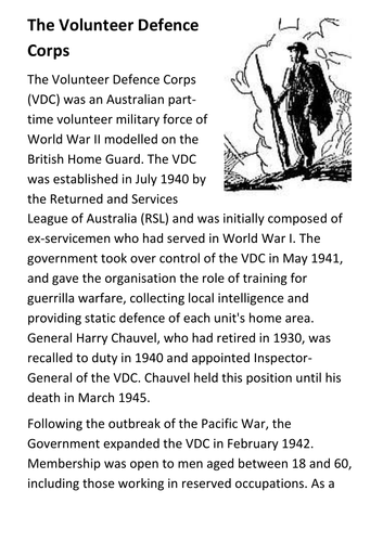 The Volunteer Defence Corps Handout
