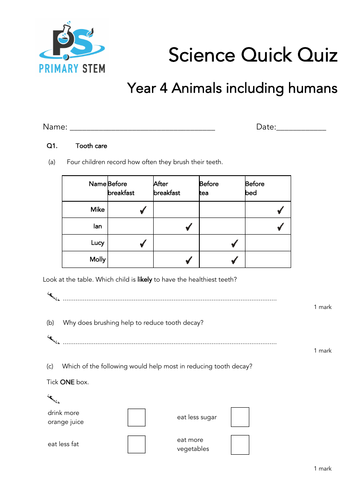 Primary Science Quick Quizzes Year 4 by PrimaryStem | Teaching Resources