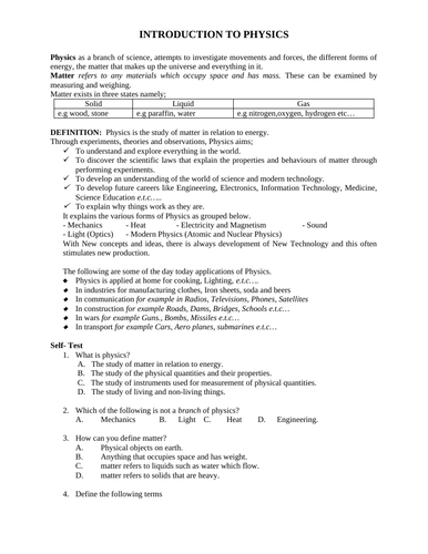 INTRODUCTION TO PHYSICS