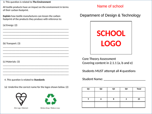 Mock Exam Paper WJEC Design Technology Core Theory 2.1.1 (a,b and e)