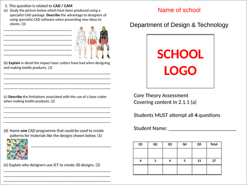 Mock Exam Paper WJEC Design Technology Core Theory 2.1.1 (section a)