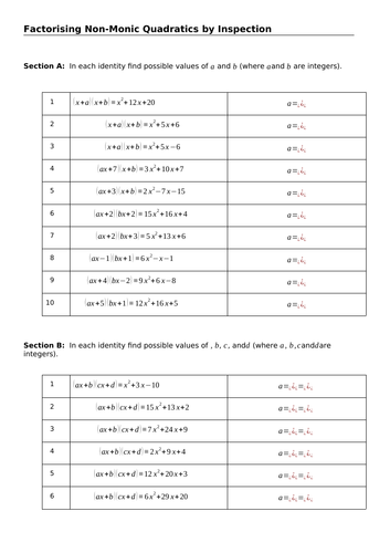 Factorising Non-Monic Quadratics by Inspection