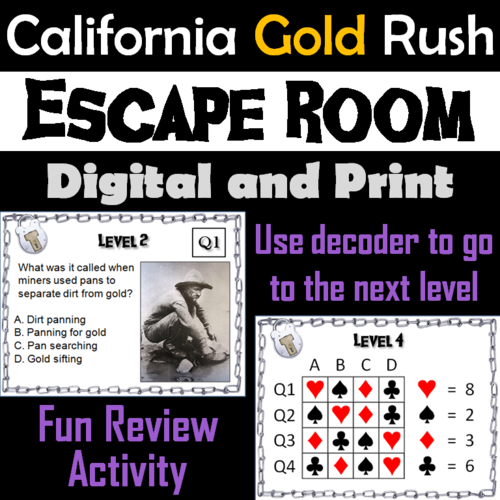 California Gold Rush Activity: Escape Room Social Studies