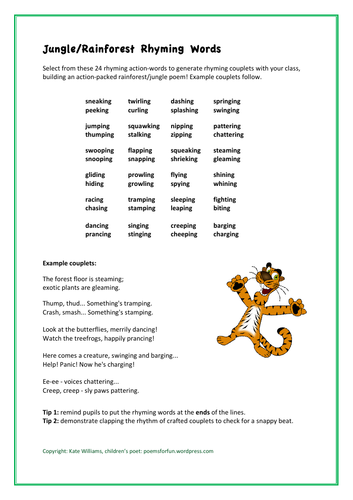 Rhyming Animal Actions for Rainforest Verses | Teaching Resources