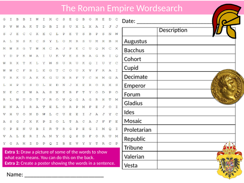 7 x The Roman Empire Wordsearch Sheet Starter Activity Keywords Cover Homework History