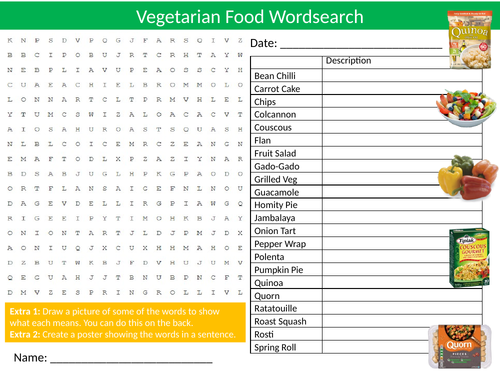 Vegetarian Foods Wordsearch Sheet Starter Activity Keywords Cover Homework Food Technology Nutrition