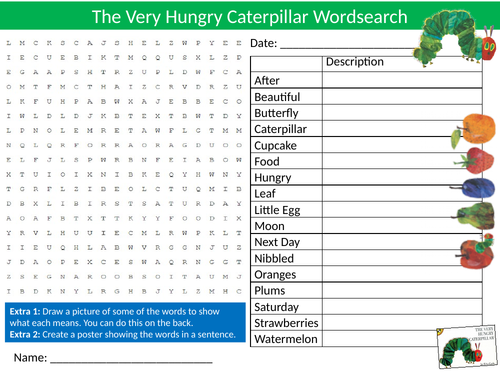 The Very Hungry Caterpillar Wordsearch Sheet Starter Activity Keywords Cover Homework English Book