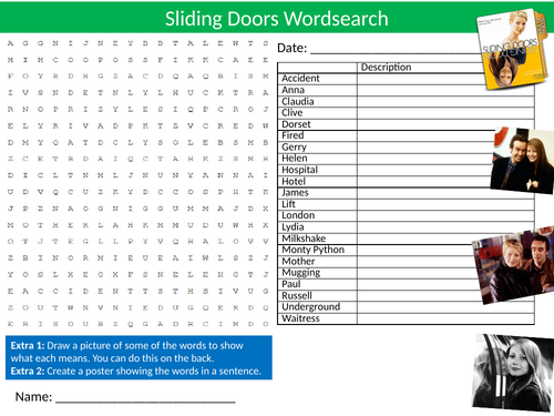 Sliding Doors Movie Wordsearch Sheet Starter Activity Keywords Cover Homework Films Drama