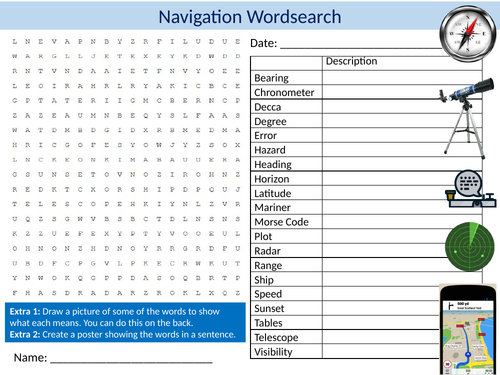 Navigation Wordsearch Sheet Starter Activity Keywords Cover Homework Geography