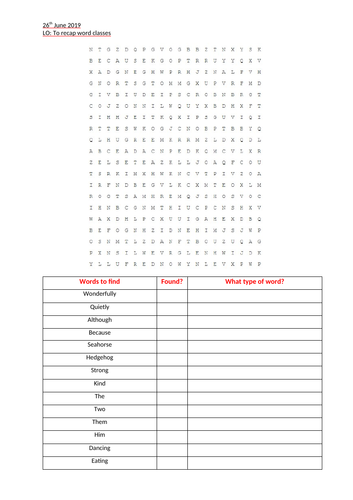 KS1/KS2: Word Class Wordsearch