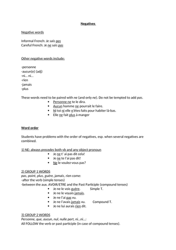 French grammar revision pack