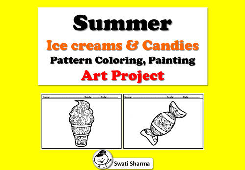 Summer, Ice creams and candies, Pattern Coloring, Painting, Art Project