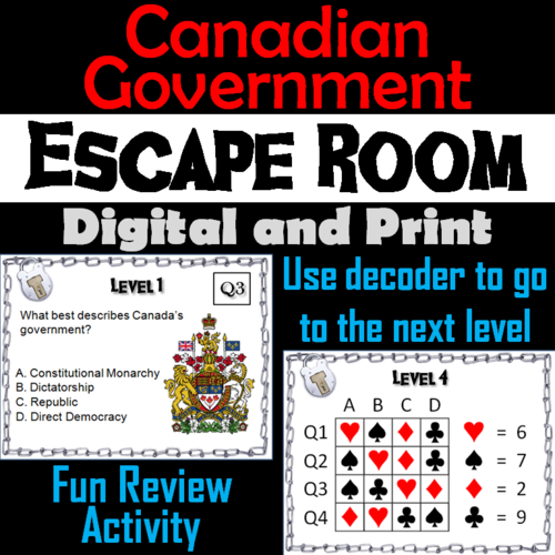 Canadian Government Activity: Escape Room Social Studies