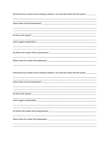 Knife of Never Letting Go SOW