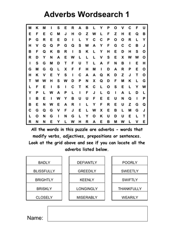 ADVERBS WORDSEARCHES