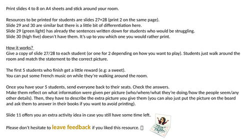 French Photo Card Description Activity