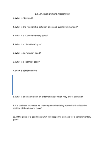 1.2.1 Mastery Competitive environment edexcel alevel business 10 question quiz with teacher answers