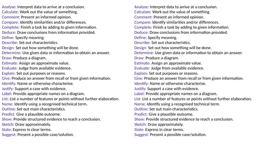AQA Command words for books & match up