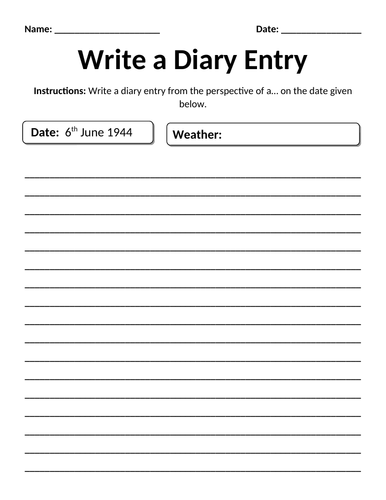 Write a Diary Entry for a Historical Character Worksheet