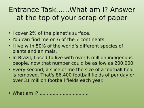 Lesson 2 - The Tropical Rainforests