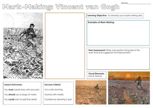 Vincent van Gogh - Mark Making Worksheet