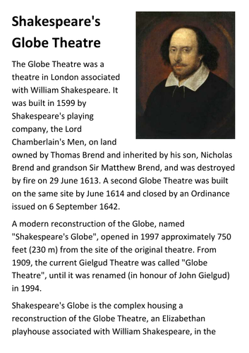 Shakespeare Globe Theatre Handout