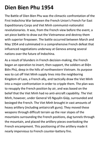 Battle of Dien Bien Phu Handout