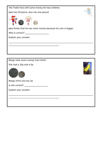 Year 1 recognising/counting coins/notes