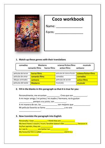 Worksheet to accompany the 2017 film Coco.