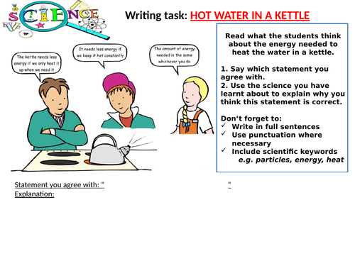 Heat in a kettle writing task