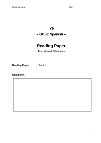 spanish-reading-exam-y9-teaching-resources