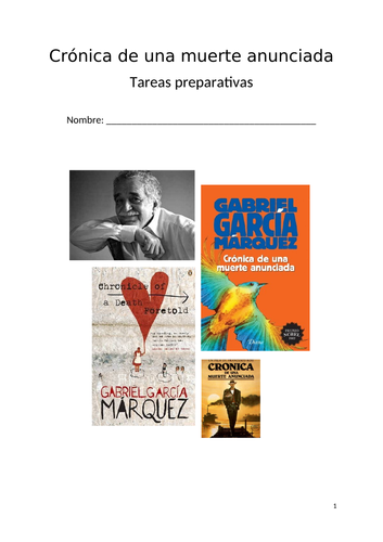 Introductory booklet to the novella Crónica de una Muerte Anunciada by García Márquez
