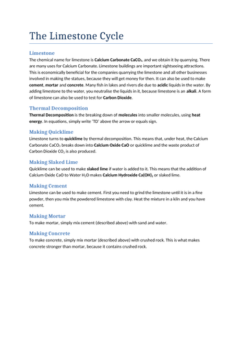 GCSE Chemistry Limestone Cycle Notes and Evaluation