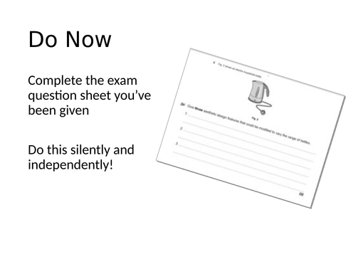 OCR Design Engineering - Exam Question Do Nows/ Starters