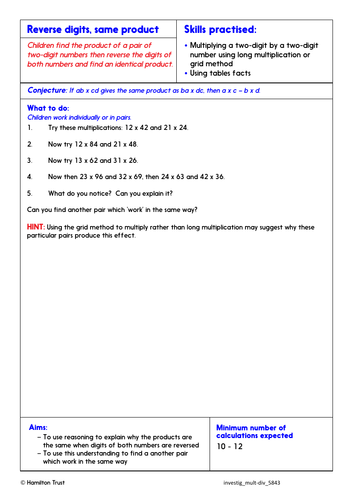 Grid, Short And Long Multiplications - Problem-solving Investigation 