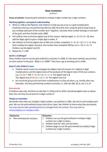 solve long multiplication problems extra support activity year 5