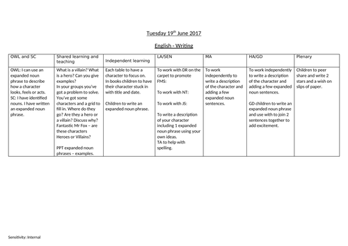 Expanded noun phrase lesson Year 2