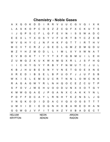 Noble Gases WordSearch Chemistry Starter: Engaging Activity for KS3 and KS4 Students