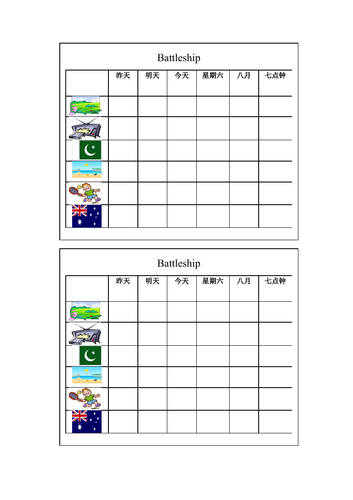 Days of the week & locations battleships