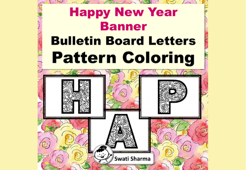 Happy New Year Bulletin Board Letters, Pattern Coloring