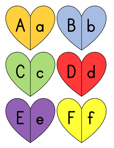 Matching uppercase and lowercase cards hearts A-Z